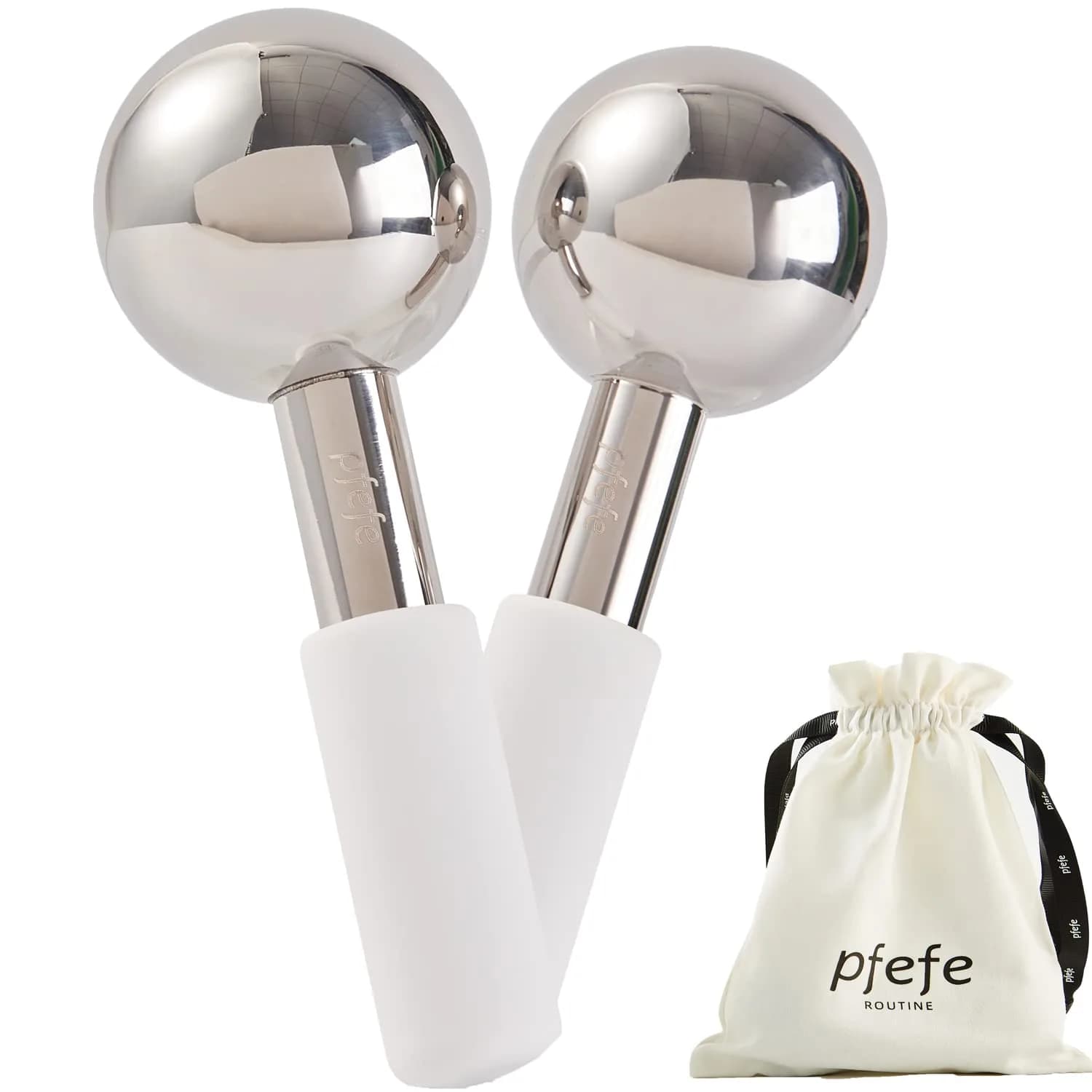 pfefe Ice Globes for Face & Eyes, Unbreakable Stainless Steel Cryo Sticks 2-Pack | Soothe Puffiness & Headaches - main product image