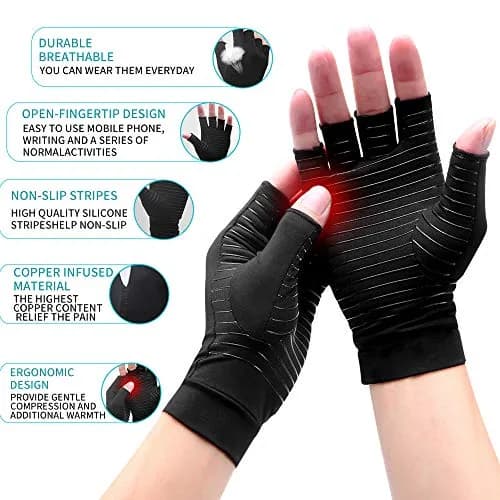 Ricbestlab Copper Arthritis Gloves for Women & Men, Fingerless Compression Support (Small, 2 Pairs) thumbnail 2