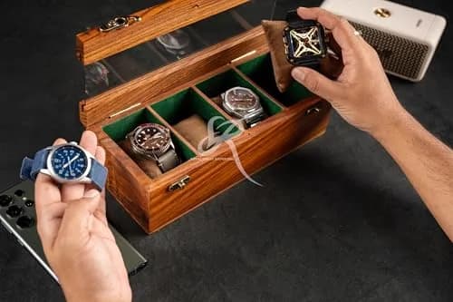 Royal Craft Expertise 4 Slot Wooden Watch Box Organizer | Vintage Brown, Rosewood Lined, Glass Top thumbnail 8