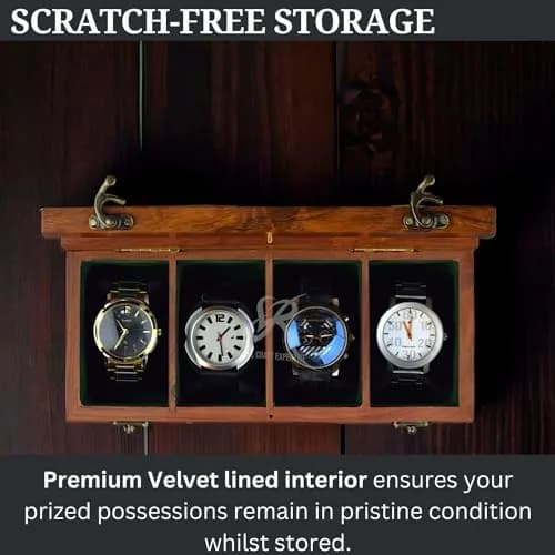 Royal Craft Expertise 4 Slot Wooden Watch Box Organizer | Vintage Brown, Rosewood Lined, Glass Top thumbnail 3