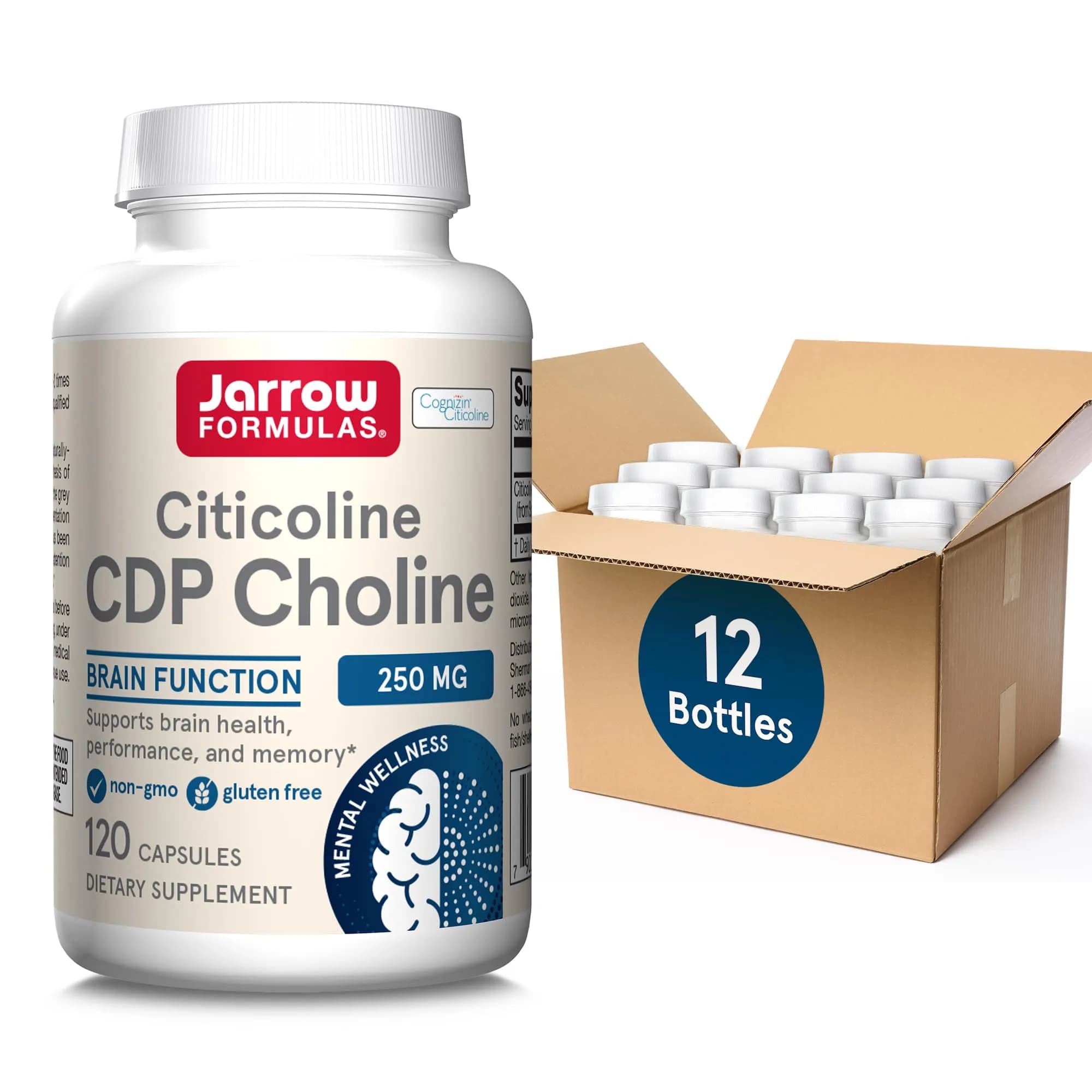 Jarrow Formulas Citicoline CDP Choline 250 MG Capsules (1440 Count, 250 mg) | Supports Brain Health, Performance & Memory