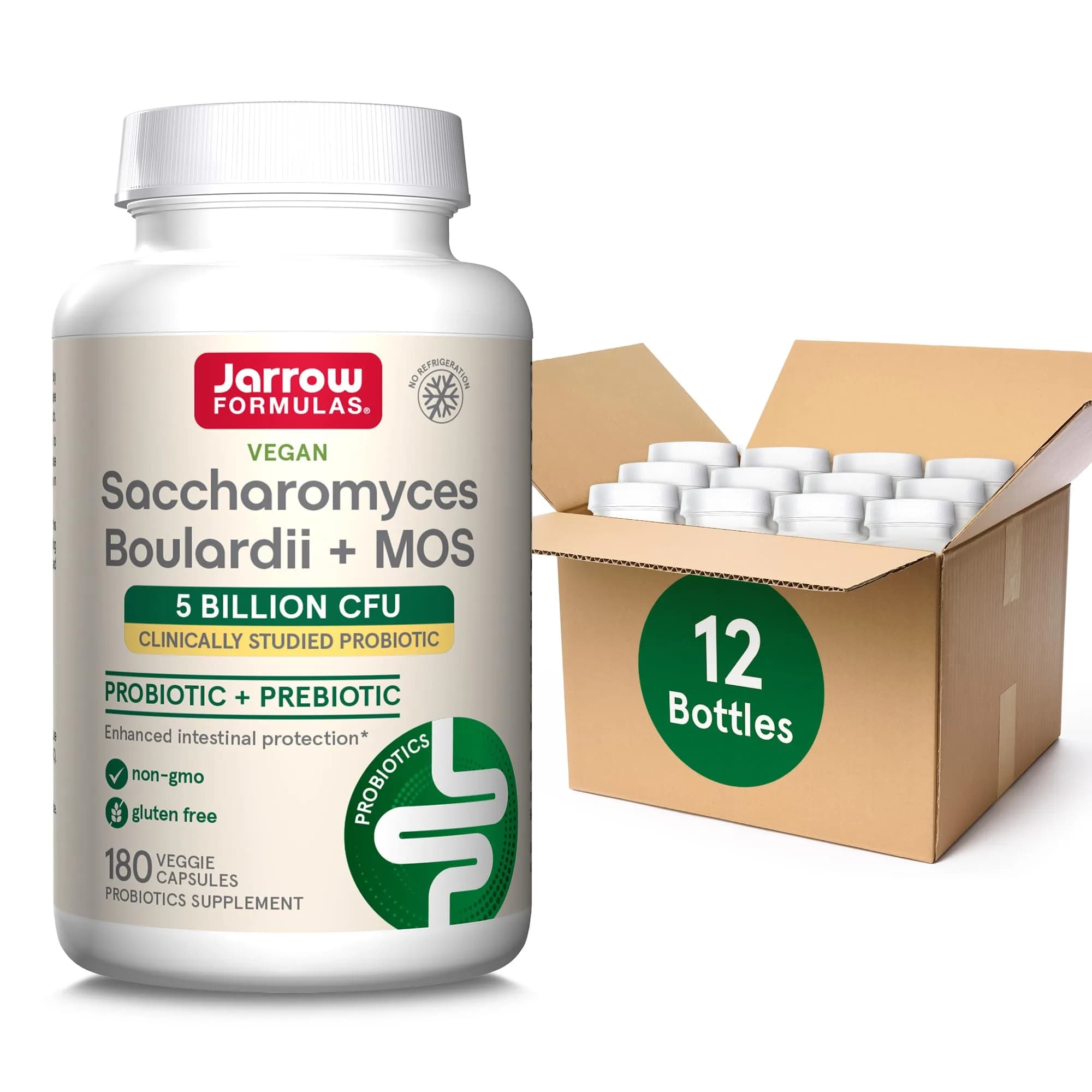 Jarrow Formulas Saccharomyces Boulardii + MOS Probiotic Yeast 180 Veggie Caps | 5 Billion CFU Gut Health Support