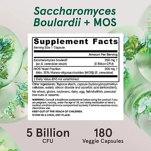 Jarrow Formulas Saccharomyces Boulardii + MOS Probiotic Yeast 180 Veggie Caps | 5 Billion CFU Gut Health Support thumbnail 6
