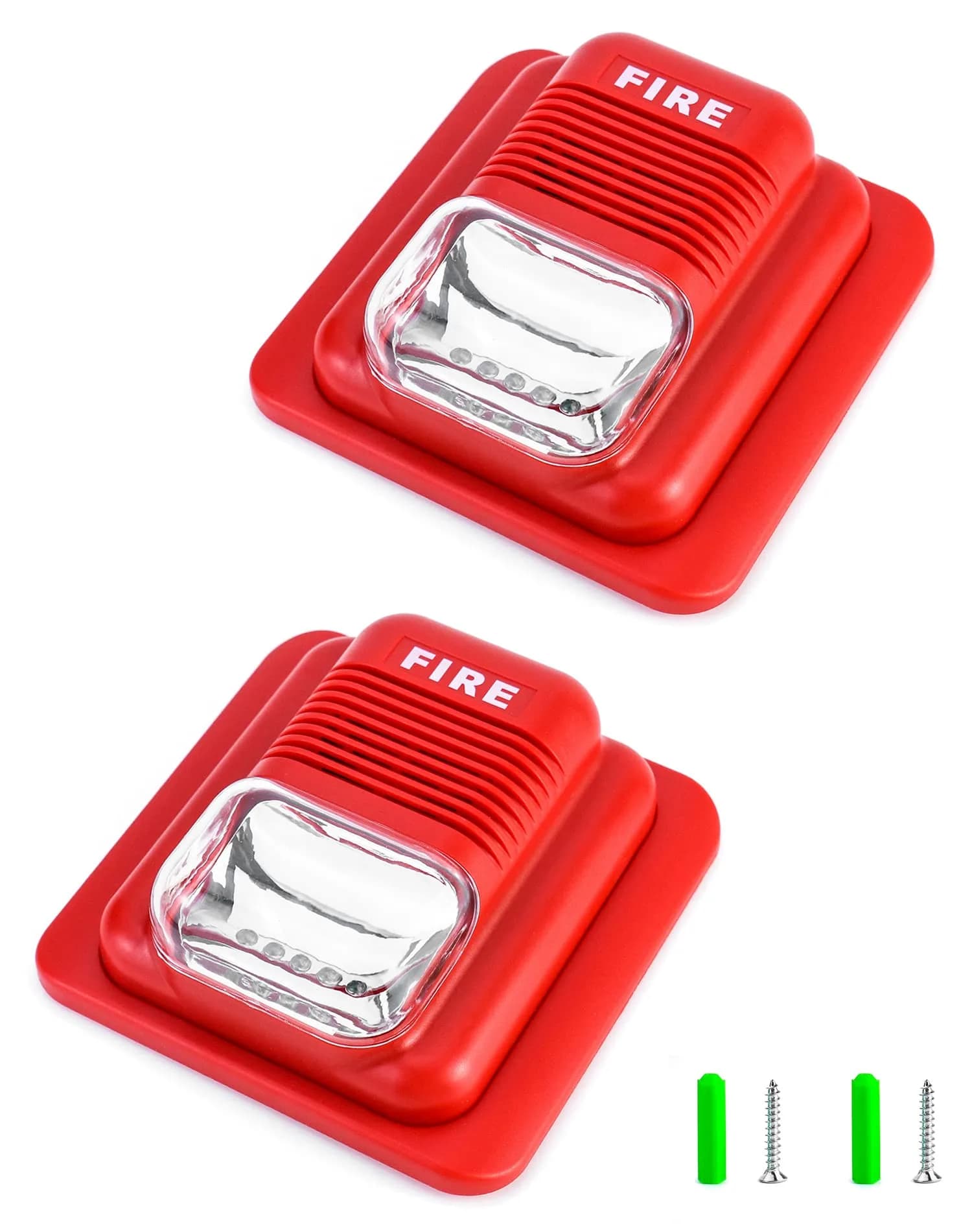 QWORK Red Wired Sound and Light Fire Alarm Strobe Siren Horn 2-Pack | 105dB Loud Alarm with 6 Bright LEDs - main product image