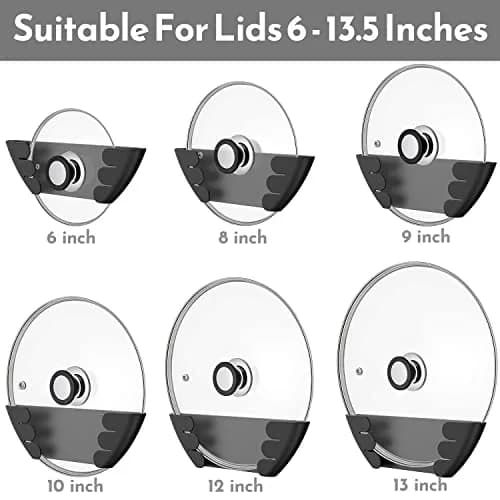 Niceyos Universal Pot Lid Organizer 6 Pack | Wall Mount Kitchen Storage Rack Fits 6"-13" Lids thumbnail 2