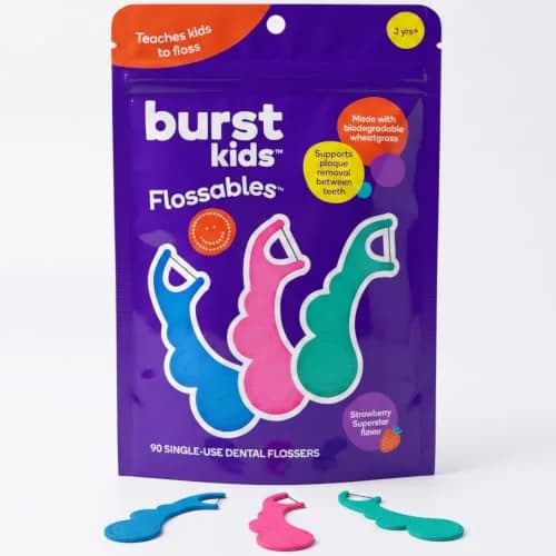 Burst Kids Flossers 90 Count | Strawberry Aroma | Ergonomic, Biodegradable, No-Shred Floss thumbnail 1