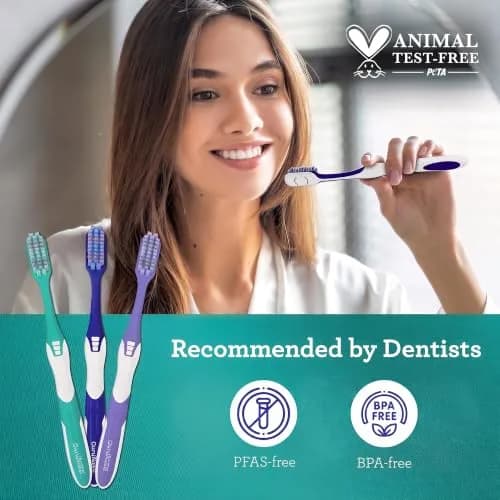 GuruNanda Gentle Giant Toothbrush with Dual Action Flossing Spiral Bristles, Non-Slip Ergo Dexa Grip, BPA Free Manual Toothbrushes, Assorted Colors, 4 Count thumbnail 7