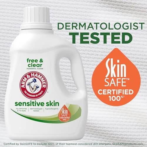 ARM & HAMMER Sensitive Skin Free & Clear Liquid Laundry Detergent | Gentle on Skin, Powerful on Dirt, 140 Fl Oz thumbnail 6