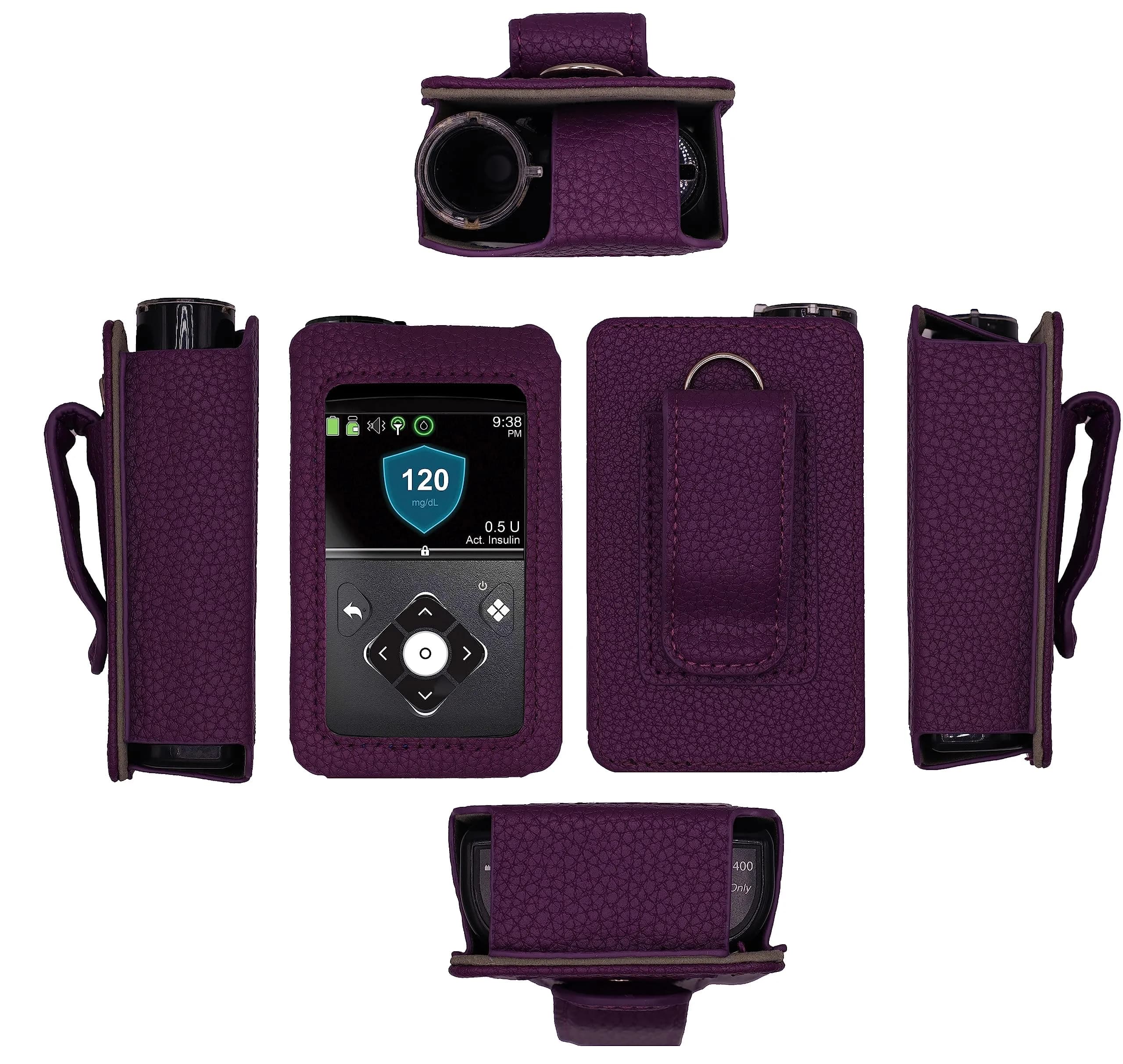 usastar-SNK Fitted Leather Case with Belt Clip for Medtronic Minimed Insulin Pump 630G/640G/670G/770G/780G (All Models) - Vertical-B1-Navy — Vertical-B1-Purple