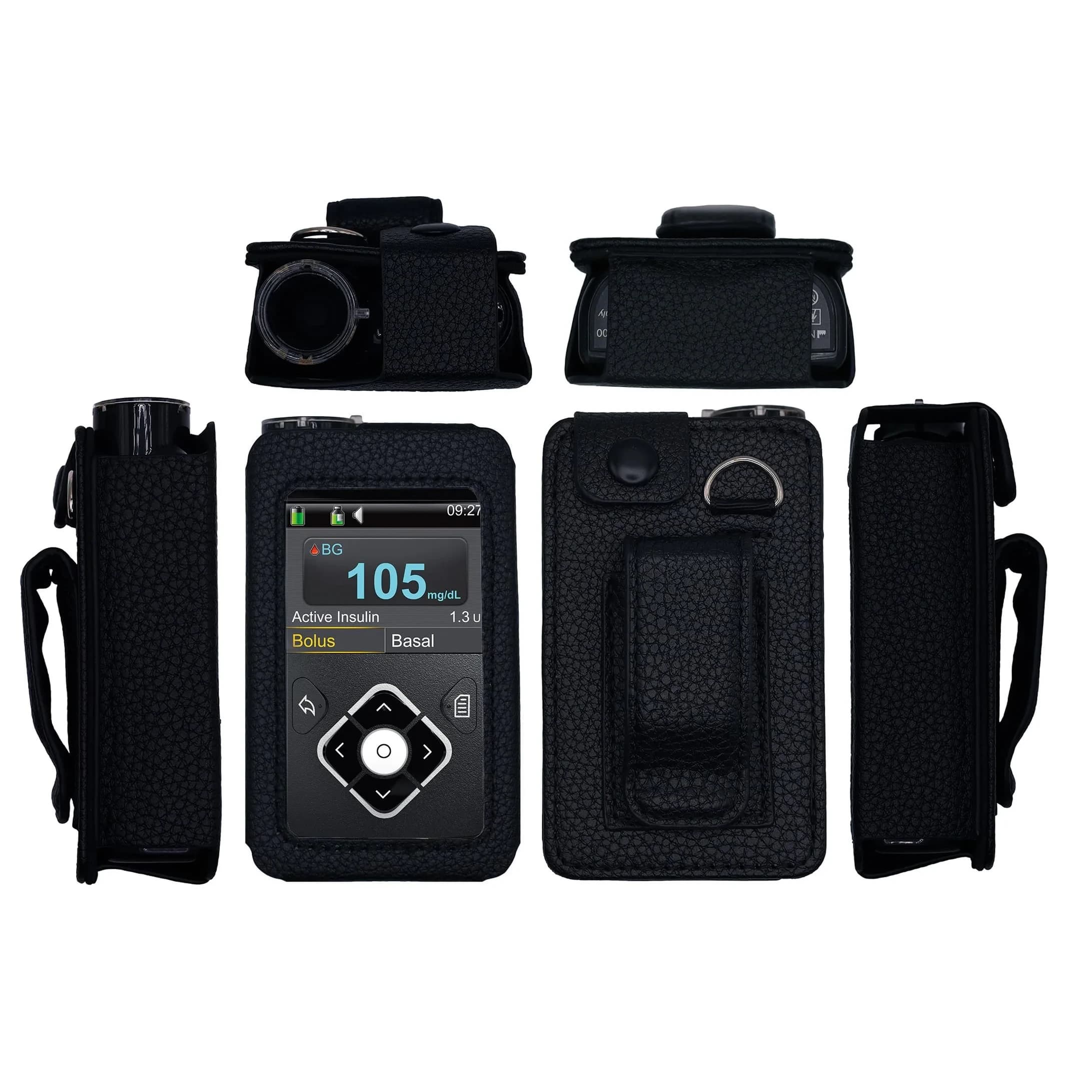usastar-SNK Fitted Leather Case with Belt Clip for Medtronic Minimed Insulin Pump 630G/640G/670G/770G/780G (All Models) - Vertical-B1-Navy — Vertical-B1-Black