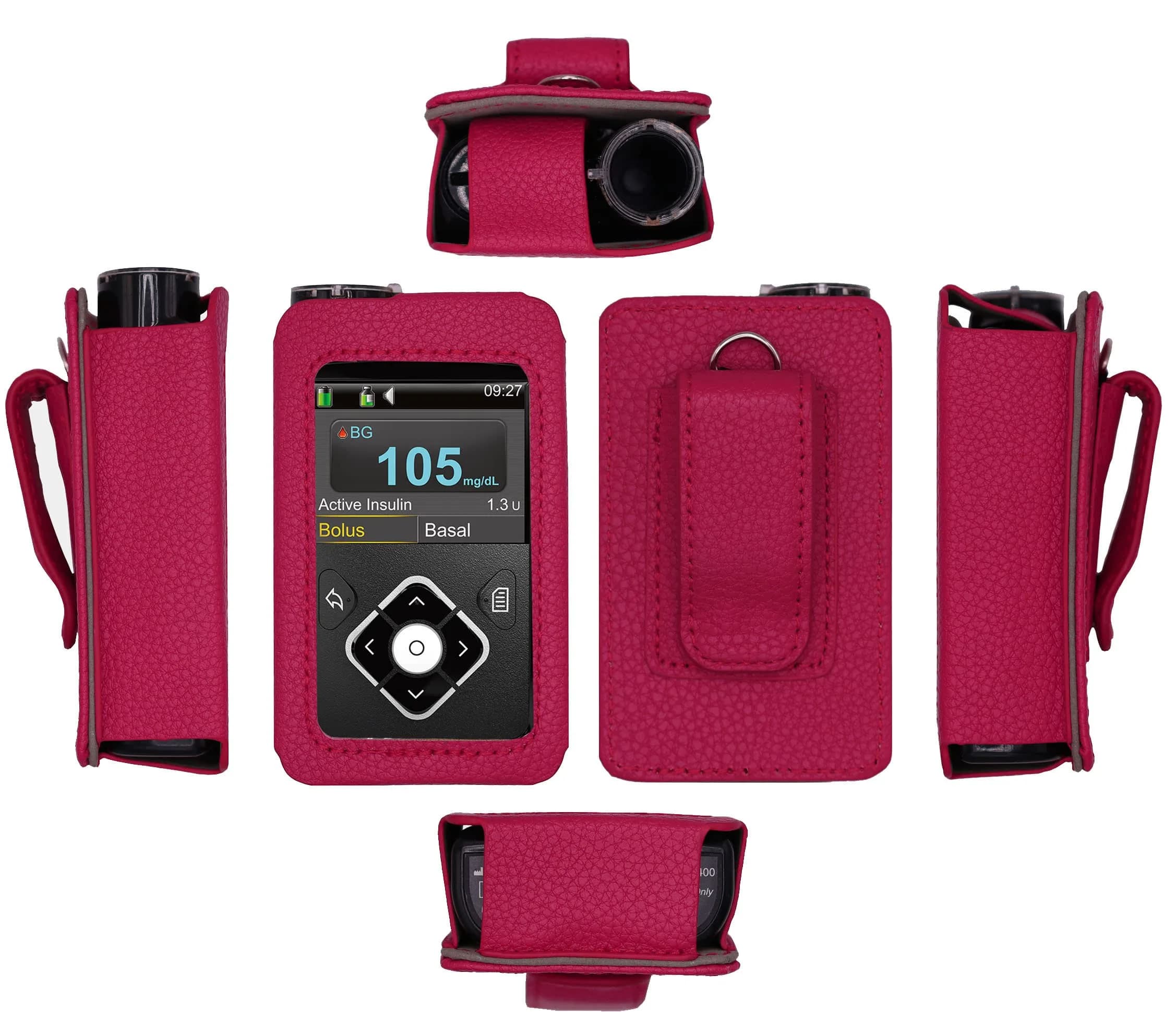 usastar-SNK Premium Fitted Leather Case with Screen Protector & Belt Clip for Medtronic Minimed Insulin Pump 630G/640G/670G/770G/780G (All Models) - Vertical-B1-HPink - main product image