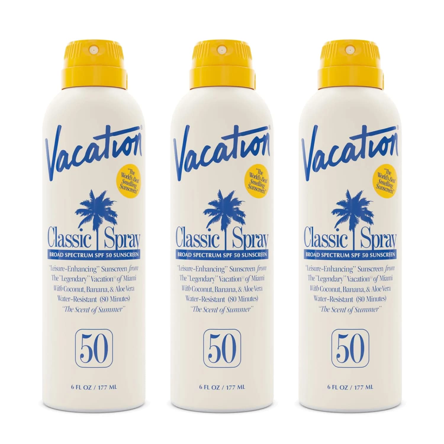 Vacation Classic SPF 50 Sunscreen Spray 156g (6 Fl Oz) Pack of 3 | Broad Spectrum, Water-Resistant 80 Min, Transparent on All Skin Tones - main product image