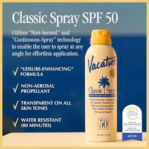 Vacation Classic SPF 50 Sunscreen Spray 156g (6 Fl Oz) Pack of 3 | Broad Spectrum, Water-Resistant 80 Min, Transparent on All Skin Tones thumbnail 2