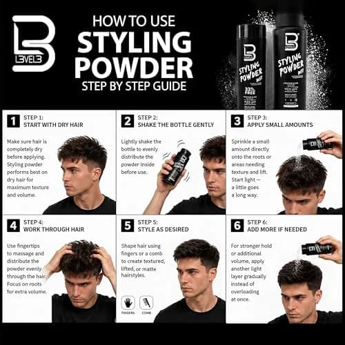L3 Level 3 Hair Texture Powder for Men, Volume, Natural Look, 60 g (2.1 oz) | Fragrance-Free Matte Finish thumbnail 3