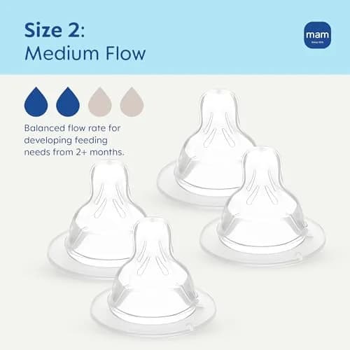 MAM Baby Bottle Anti-Colic Medium Flow Nipples | Fits All MAM Bottles, 4 Pack thumbnail 2