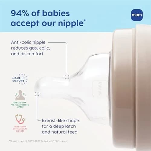 MAM Baby Bottle Anti-Colic Extra Slow Nipples Fits All MAM Bottles | Reduces Gas & Discomfort thumbnail 4