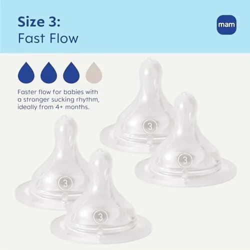 MAM Baby Bottle Anti-Colic Fast Flow Nipples 4 Pack | Breast-Like Silicone, Fits All MAM Bottles, 4 Count thumbnail 2