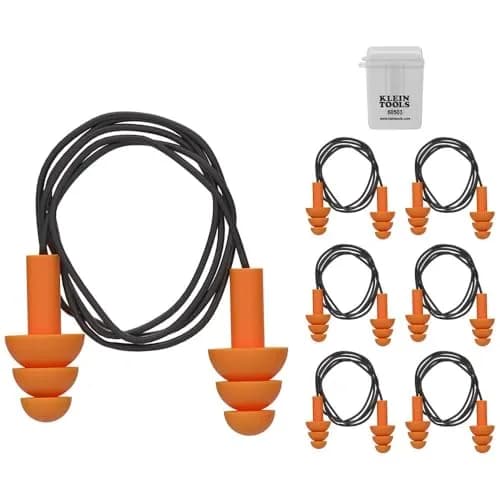 Klein Tools Corded Earplugs 25dB NRR Orange 6-Pack | Reusable Noise Protection with Case thumbnail 1