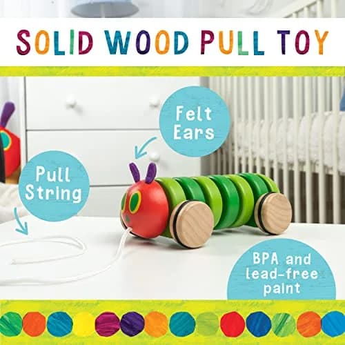 Kids Preferred The Very Hungry Caterpillar Wooden Pull Toy 13 inches | Classic Shape & Fine Motor Skill Development thumbnail 2