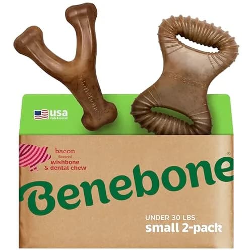 Benebone 2-Count Wishbone/Dental Dog Chew Toys, Small | Real Bacon, Durable Nylon, Made in USA thumbnail 1
