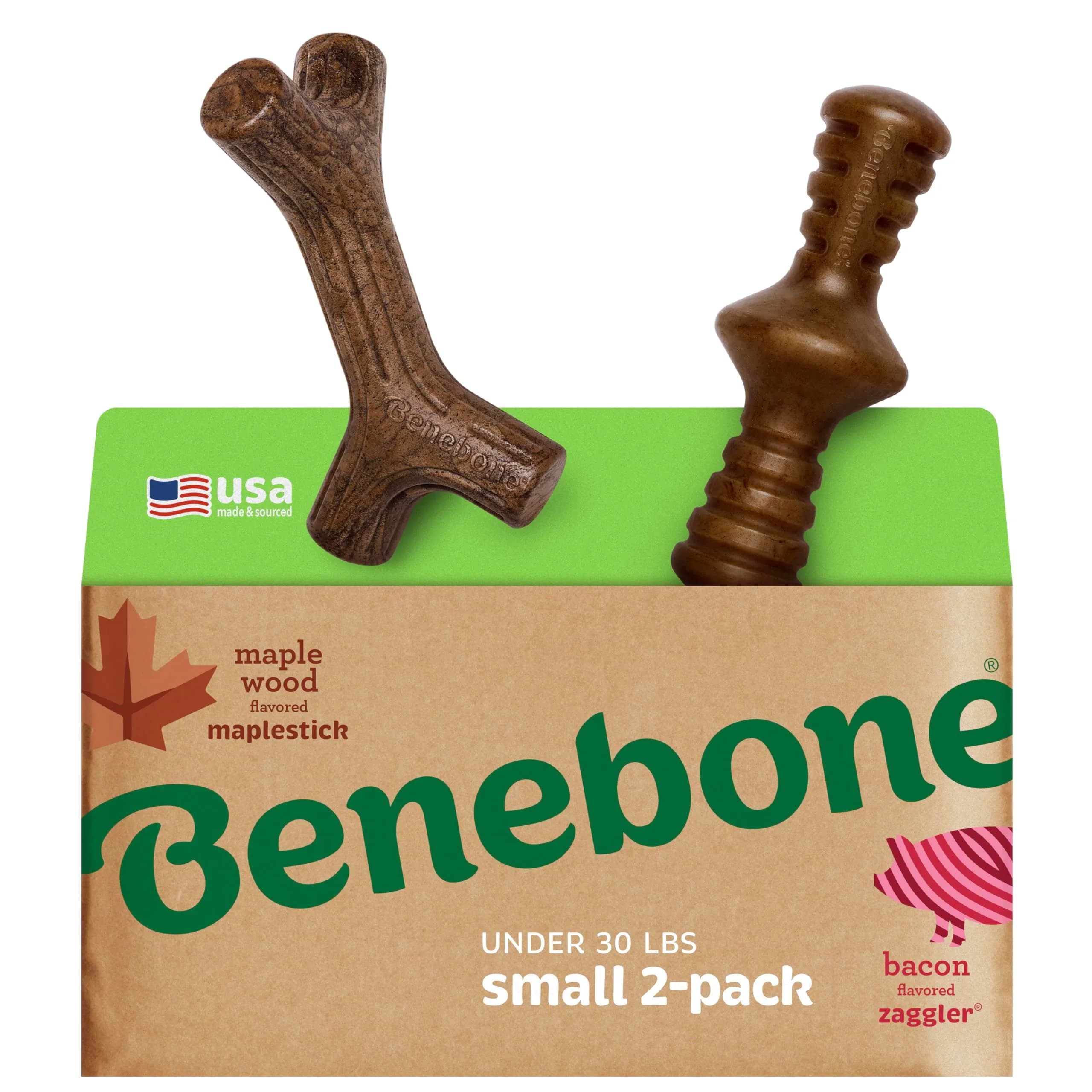 Benebone Large 4-Pack Dog Chew Toys for Aggressive Chewers – 2.8 lbs (1.27 kg) | USA-Sourced Nylon for Dogs Under 90 lbs — Small / Maplestick/Zaggler