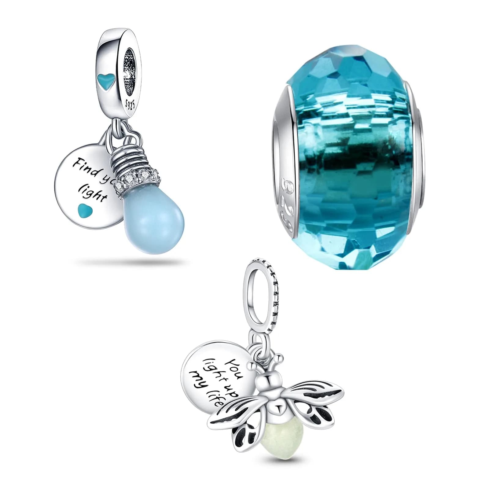 HappyStar 925 Sterling Silver Charms for Bracelets & Necklaces | Bead Pendants with Zirconia (4.6mm & 5mm holes) | Gift for Couples & Sisters