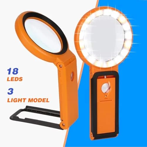 KIBTOY Orange Magnifying Glass with Light and Stand, 3.2-inch Glass Lens | High Powered Magnification for Seniors thumbnail 5