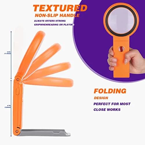 KIBTOY Orange Magnifying Glass with Light and Stand, 3.2-inch Glass Lens | High Powered Magnification for Seniors thumbnail 4