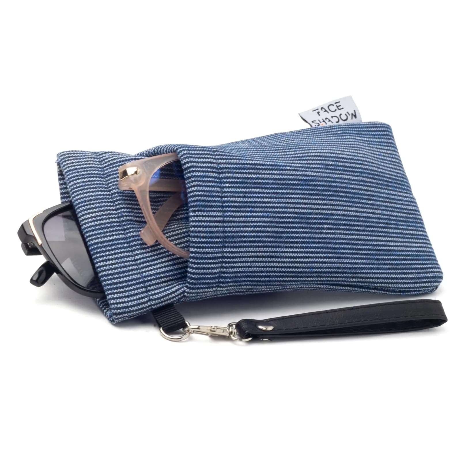 Face Shadow Soft Eyeglass Case for Women & Men | Holds Two Pairs, Squeeze Top, Microfiber Lined