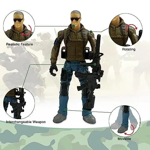 MQSTARSRISE Army Men Action Figures, 6 Pcs Soldiers Toy Set | Realistic Military Playset for Kids thumbnail 2