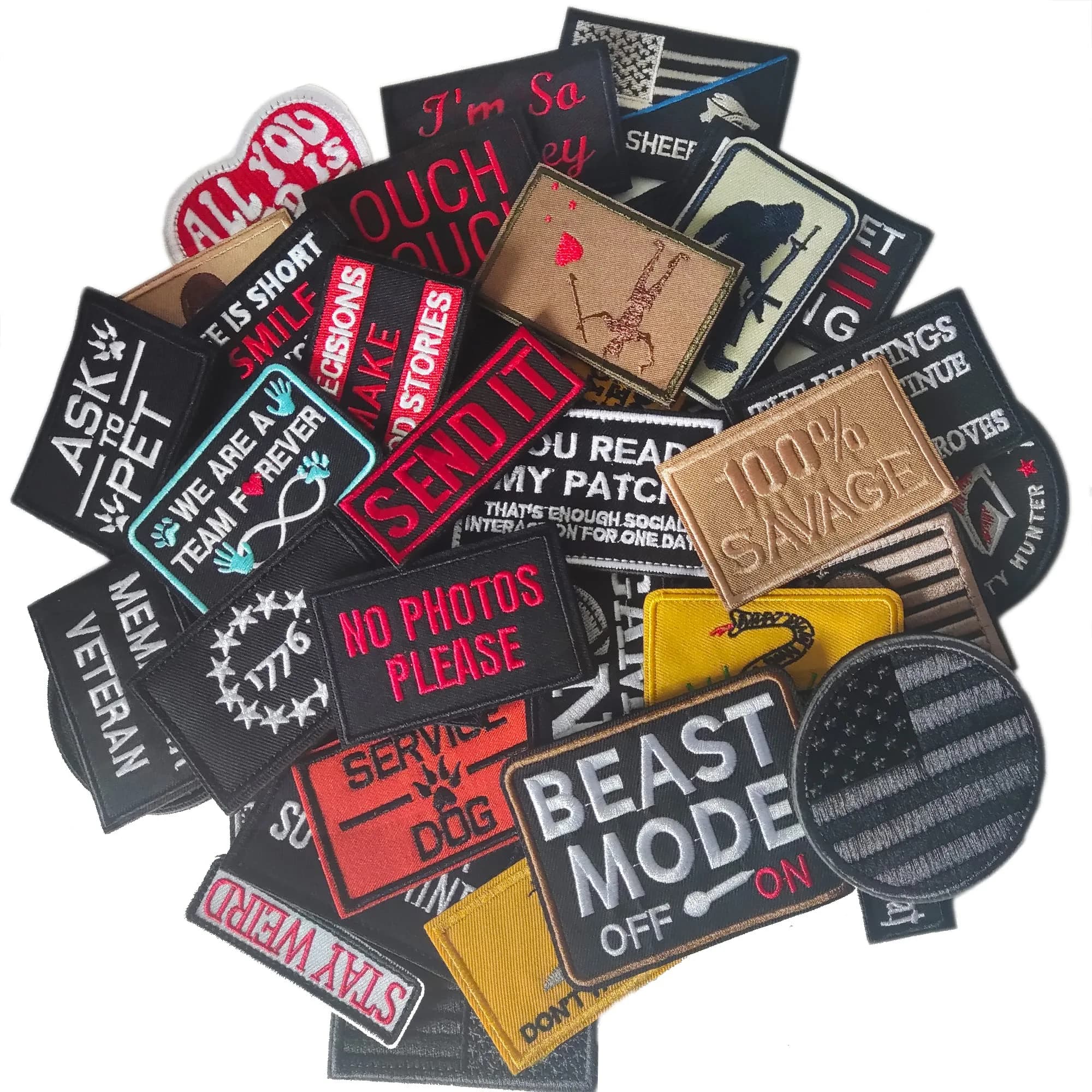 TXSN 12PCS Random Tactical Morale Patches Set 5cm x 7.5cm (2" x 3") | Full Embroidery Loop & Hook Fasten for Bags & Vests - main product image