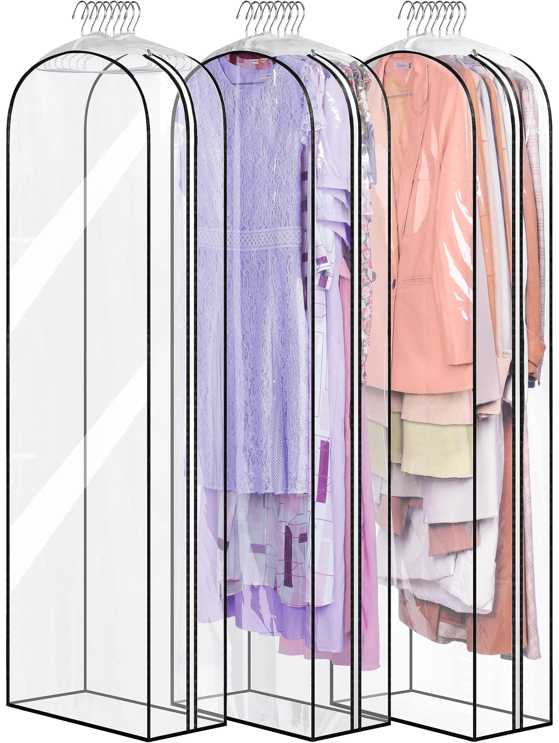 MISSLO Garment Bags 40" | Clear Suit Storage for Closet, 3 Pack, Grey — Clear