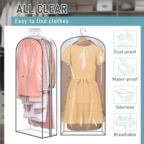 MISSLO Gusseted Clear Garment Bags for Hanging Clothes 50" (127cm) x 22" (56cm) x 10" (25cm) — 3 Pack | Protects Suits, Gowns, Dresses from Dust & Moisture thumbnail 5