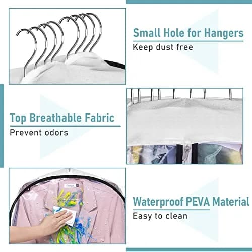 MISSLO Gusseted Clear Garment Bags for Hanging Clothes 50" (127cm) x 22" (56cm) x 10" (25cm) — 3 Pack | Protects Suits, Gowns, Dresses from Dust & Moisture thumbnail 6
