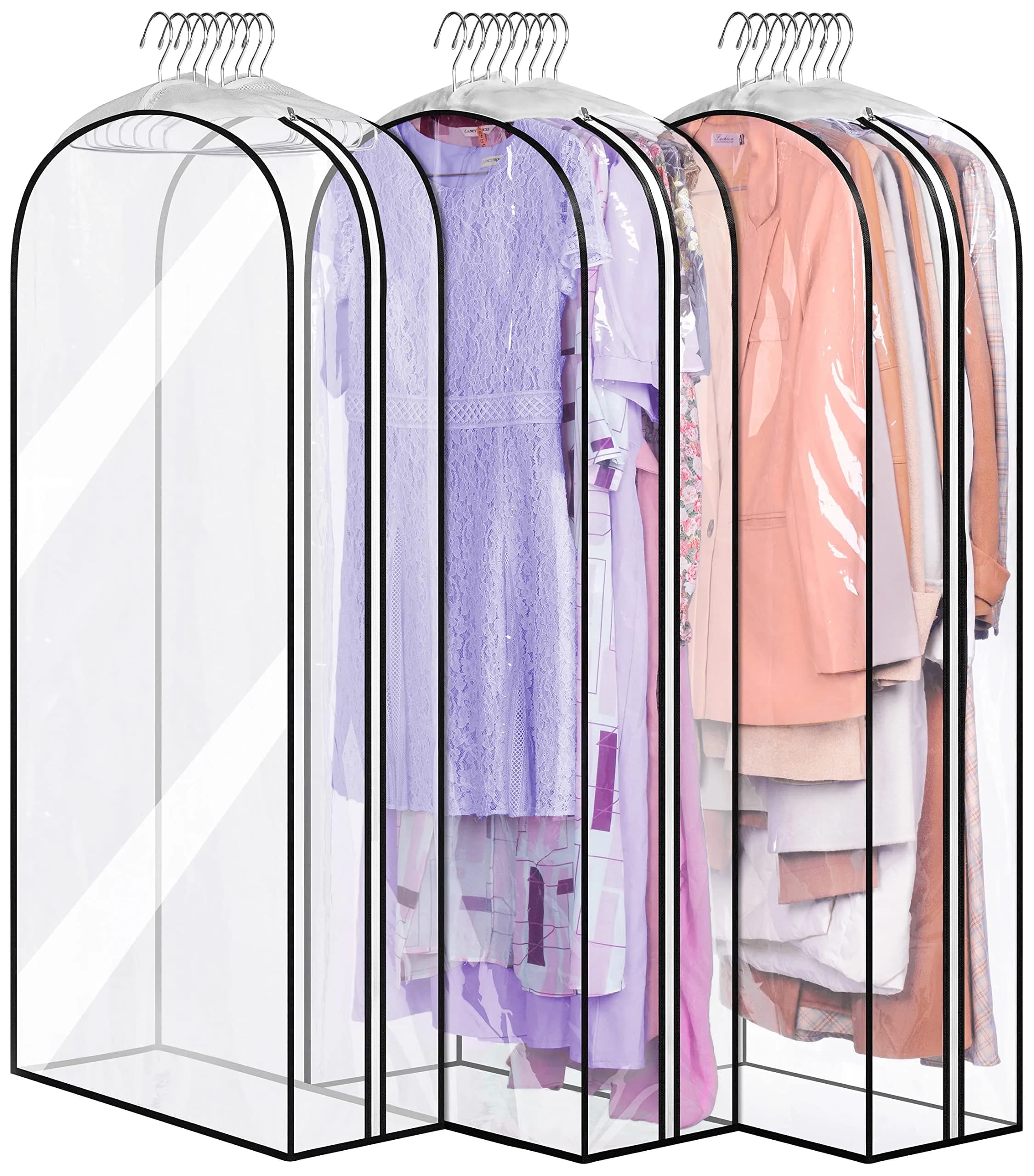 MISSLO Garment Bags 40" | Clear Suit Storage for Closet, 3 Pack, Grey — Clear / 50 inch