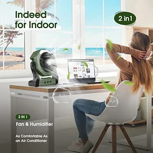Ausic Portable Misting Fan with LED Lantern, 250mL Tank, 8-35Hrs Battery, Green | Cools Patios & Campsites thumbnail 5