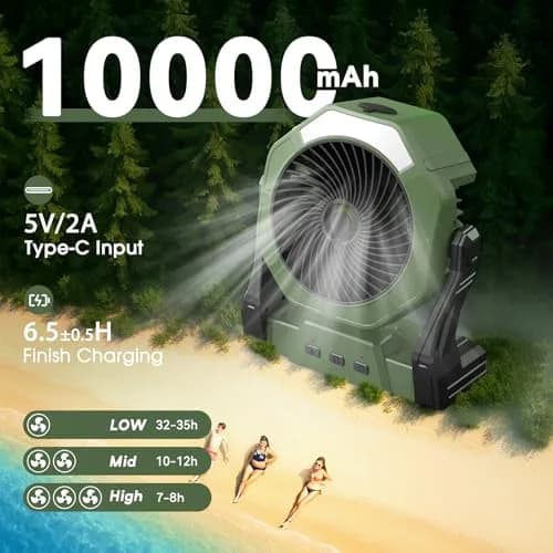 Ausic Portable Misting Fan with LED Lantern, 250mL Tank, 8-35Hrs Battery, Green | Cools Patios & Campsites thumbnail 3