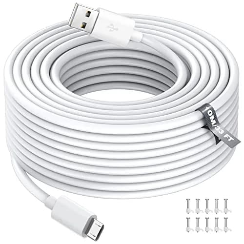 ASKUBSKU 10m (33ft) White Micro USB Power Extension Cable | For Home Security Cameras thumbnail 1