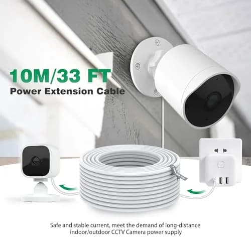 ASKUBSKU 10m (33ft) White Micro USB Power Extension Cable | For Home Security Cameras thumbnail 2