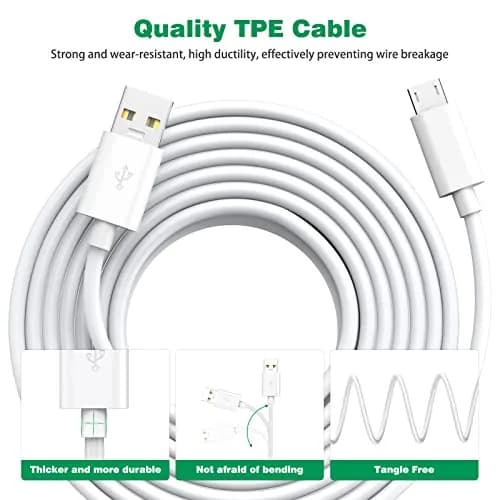 ASKUBSKU 10m (33ft) White Micro USB Power Extension Cable | For Home Security Cameras thumbnail 3