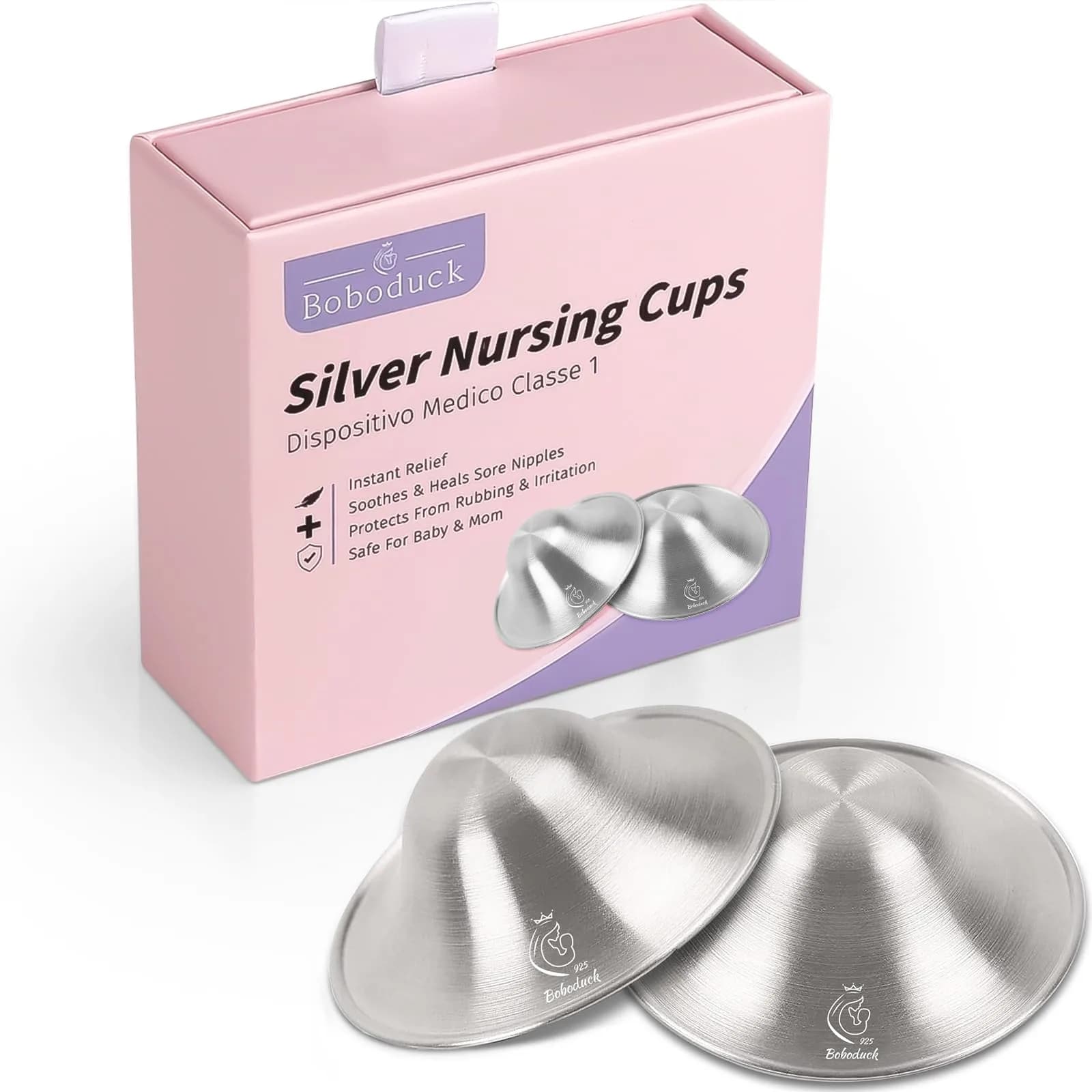 Boboduck 925 Silver Nipple Shields for Nursing Newborn - Large Size | Protects & Heals Sore Nipples - main product image