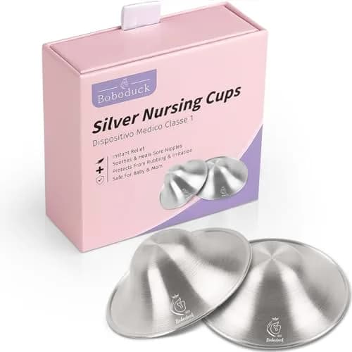 Boboduck 925 Silver Nipple Shields for Nursing Newborn - Large Size | Protects & Heals Sore Nipples thumbnail 1