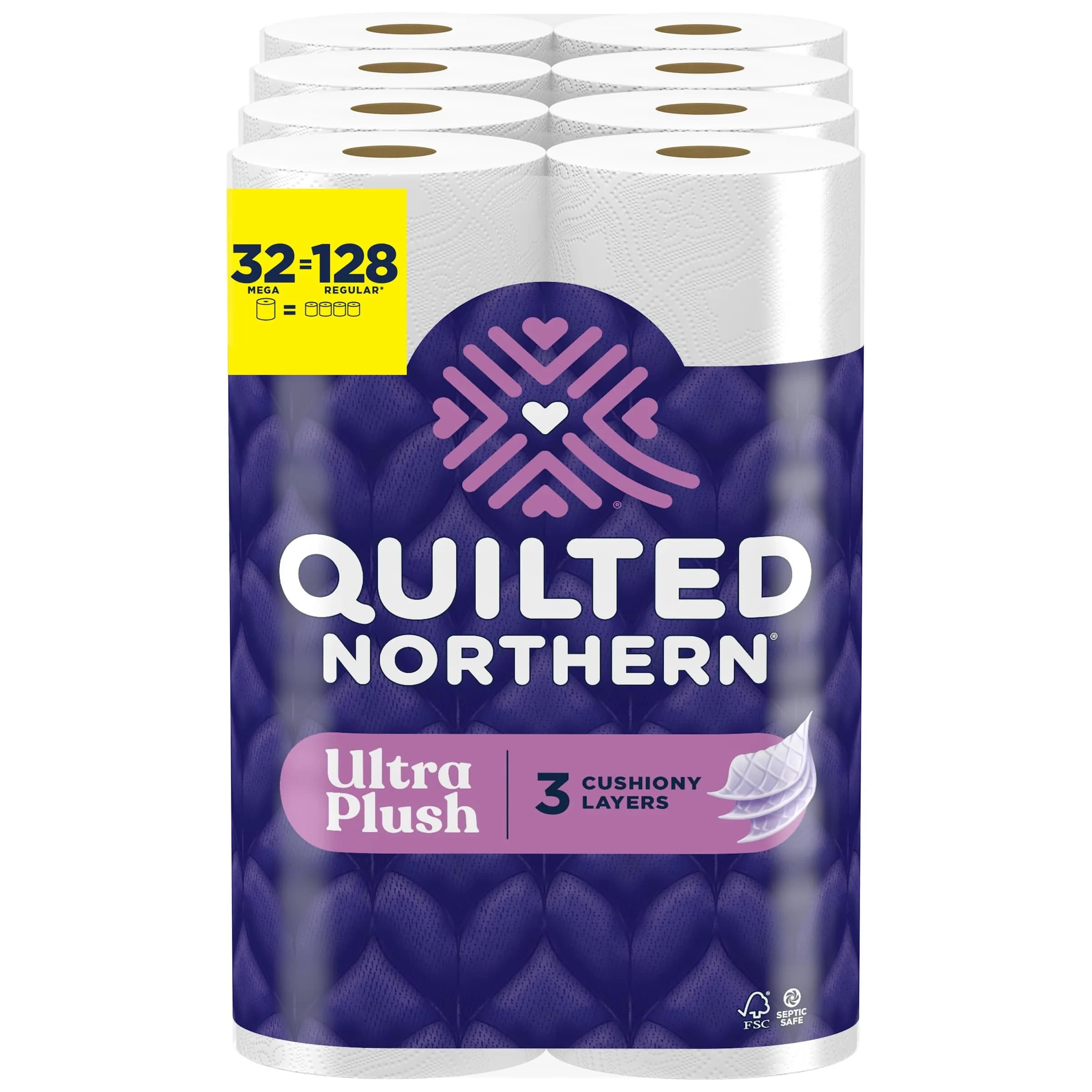 Quilted Northern Ultra Plush Toilet Paper, 6 Mega Rolls (1530 Sheets Total) | 3X Thicker, 3-Ply Soft Toilet Tissue — White