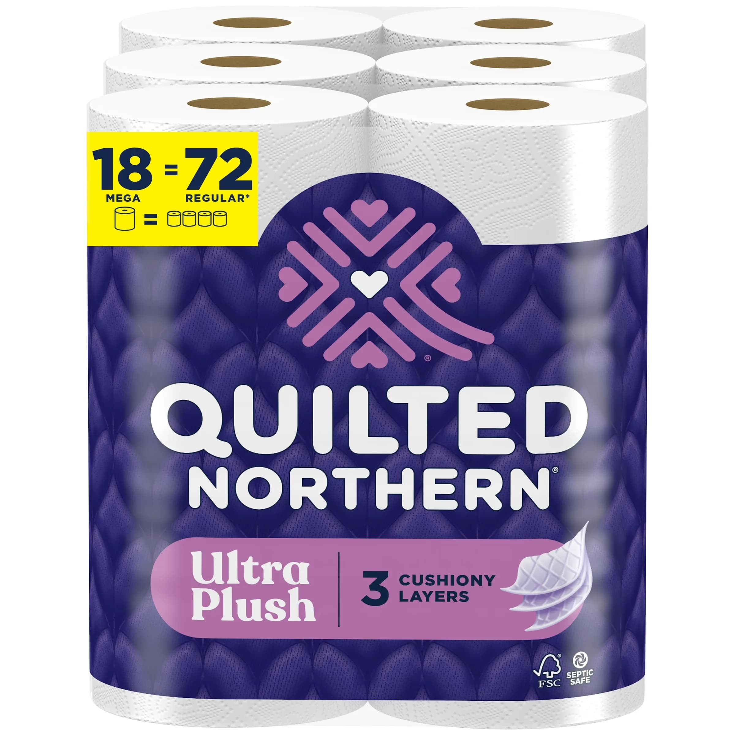 Quilted Northern Ultra Plush Toilet Paper, 18 Mega Rolls (4590 Sheets Total) | 3X Thicker, 3-Ply Soft Toilet Tissue