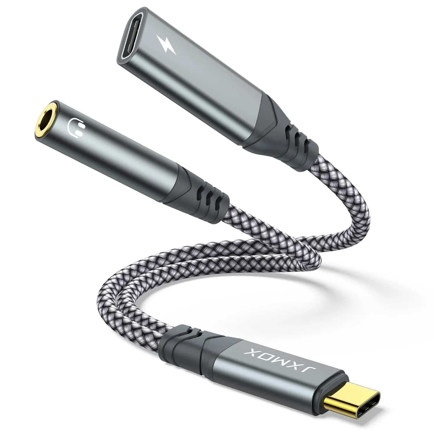 JXMOX USB C to 3.5mm Headphone and Charger Adapter, 2-Pack | 2-in-1 Type C to Aux Jack with PD 60W Fast Charging