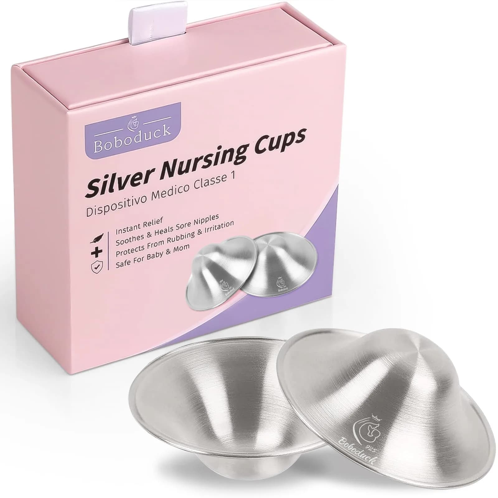Boboduck Original Silver Nursing Cups - 999 Silver Nipple Shields for Breastfeeding Newborns | Regular Size — 925 Sliver / X-L Size