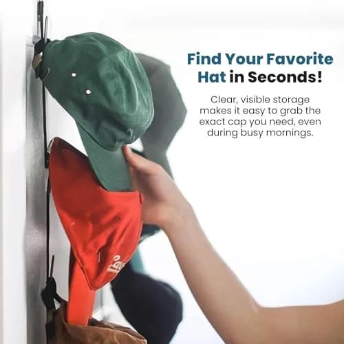 Jokari Over-the-Door Hat Rack Organizer 4 Pack | Holds 32+ Hats | Black thumbnail 4