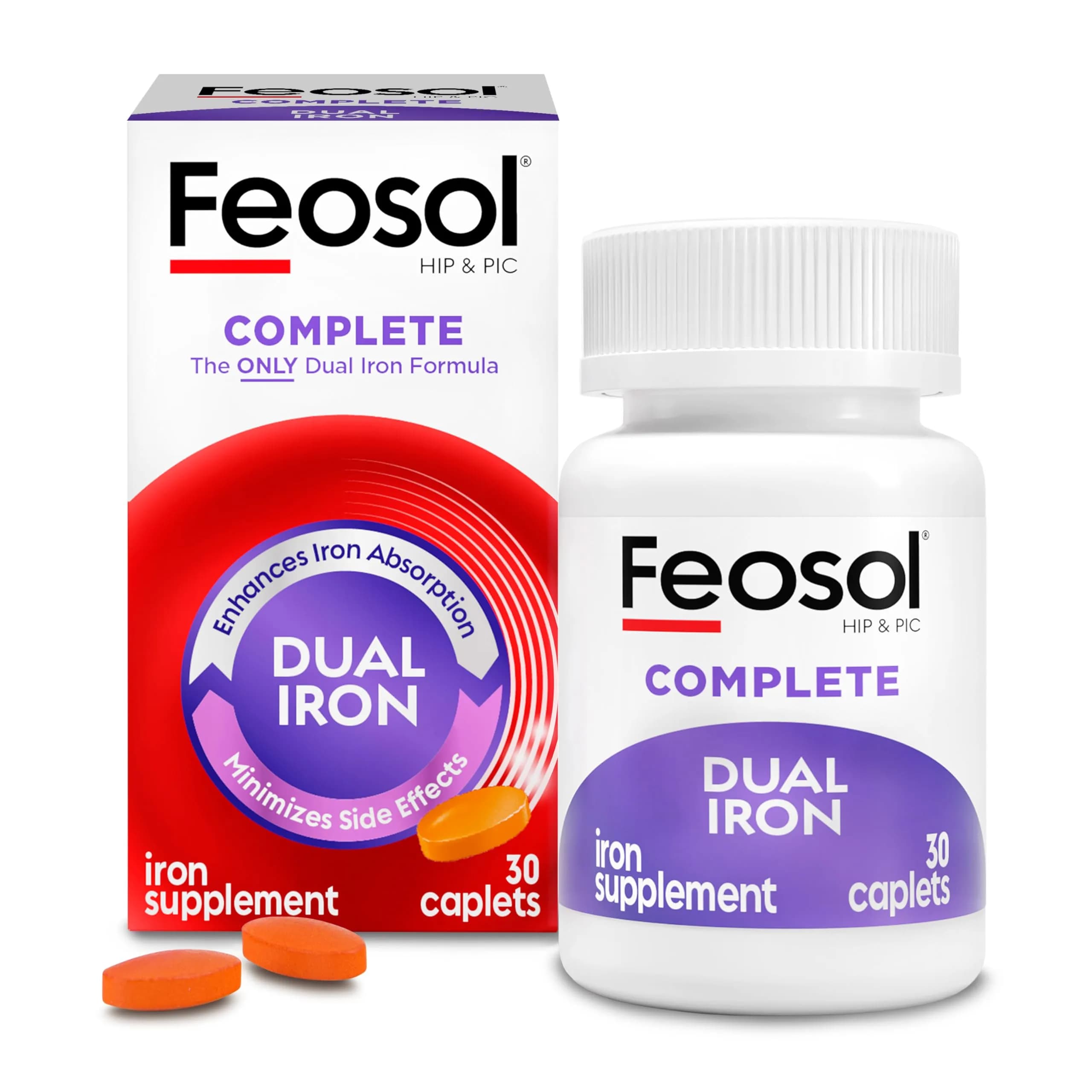 Feosol Complete Iron Supplement Caplets 30 Count | High Absorption, Gentle on System, Supports Energy & Immunity