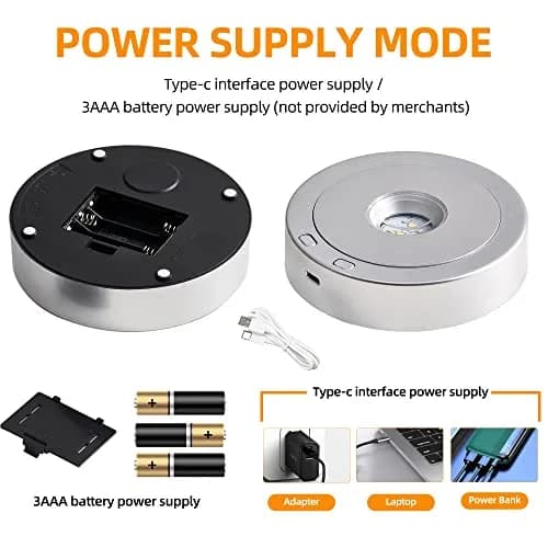 EUSTUMA Rotating LED Display Base with 8 Modes & USB/Battery Power, 11.4 cm (4.5 in) Diameter | Crystal Display Stand for Artwork thumbnail 5
