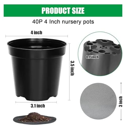 RooTrimmer 40 Pack 4 Inch Nursery Pots with Mesh Pad | Sturdy Plastic Flower Planters for Indoor & Outdoor Use thumbnail 2